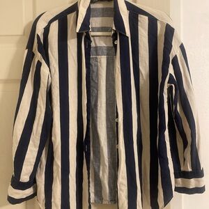 Zara Linen Navy and White Striped Shirt